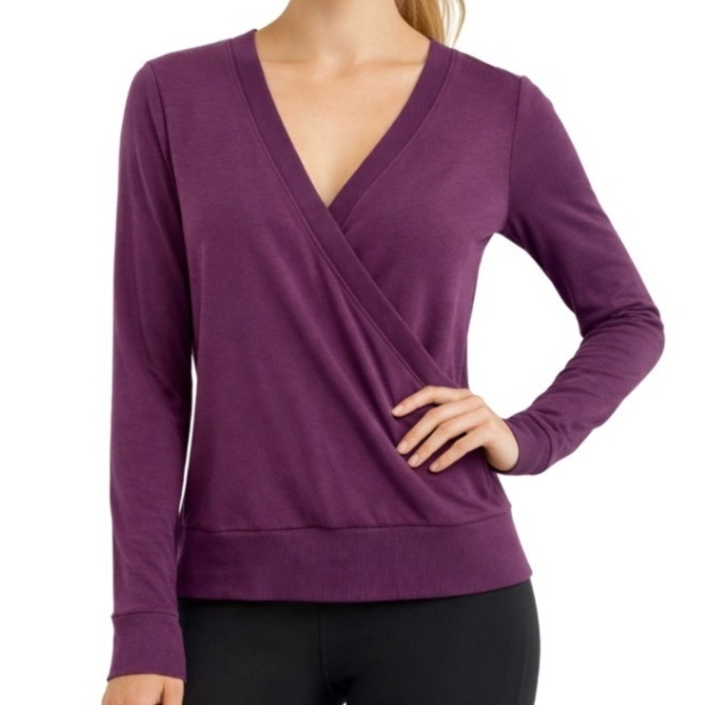 Athleta Womens Plum Purple Tencel Surplice Wrap V-Neck Pullover Sweatshirt Large
